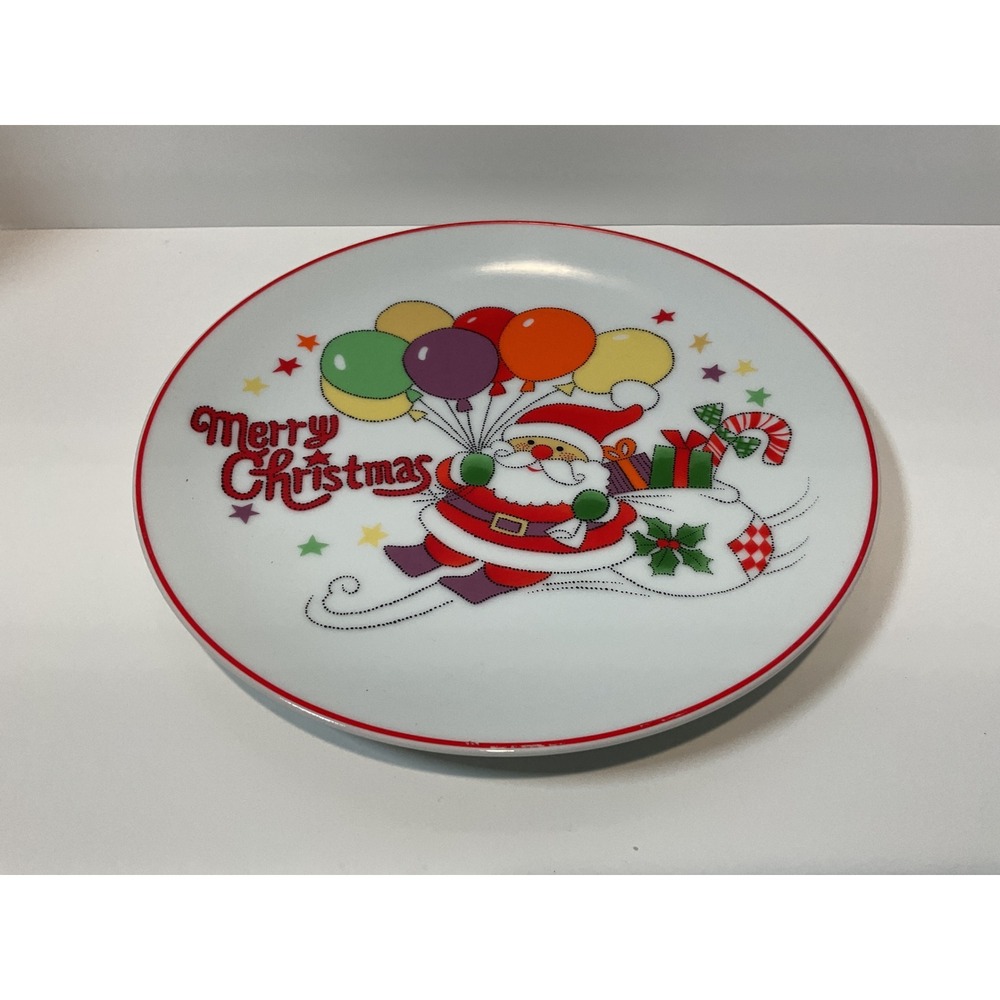 Vintage Seizan Fine China Merry‎ Christmas Santa Plate Red Rim 7 Inch Dessert